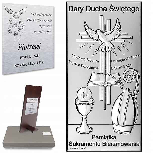Stříbrný obrázek s Duchem svatým suvenýr biřmování gravírování od Svědka