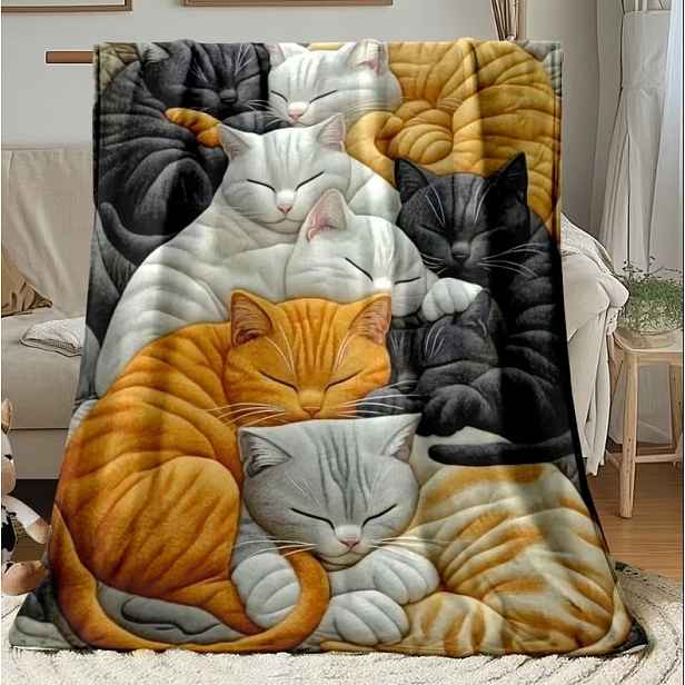 Deka deka přehoz barevná spící kočka kočky koťata koláž dárek 150 x 200 cm