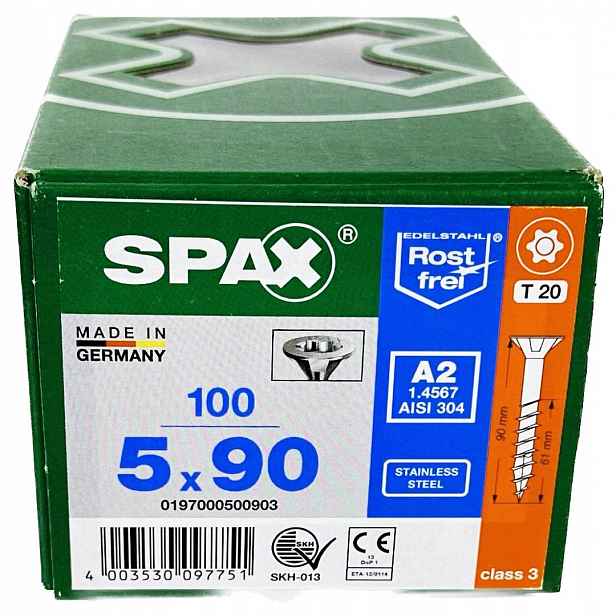 Univerzální šrouby z nerezové oceli, ocel A2, 5 x 90 mm Spax 100 ks