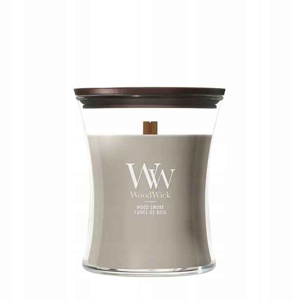WoodWick střední vonná svíčka Wood Smoke dřevěný knot