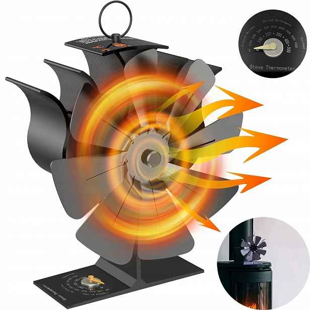 Teplovzdušný Krbový Ventilátor, Termoelektrický Větráček, 8 Lopatek