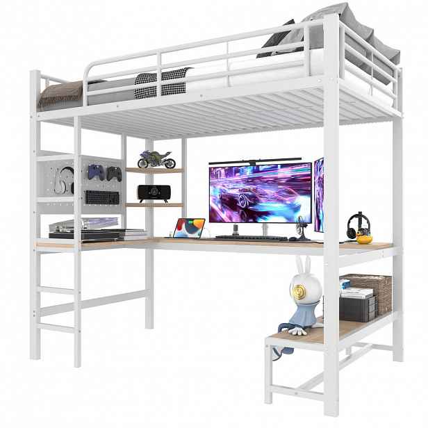FLIEKS VYVÝŠENÁ POSTEL 90x200cm Stůl LED USB-C Bílá
