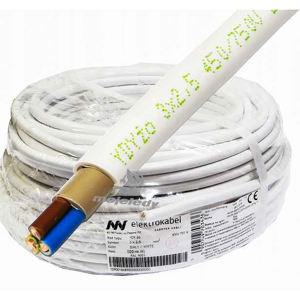 Kabel Ydy 3x2,5 mm 450 750 V drát Cu žo 750 V 100 m