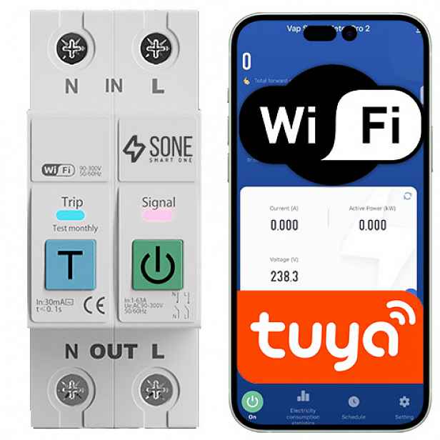 Relé WiFi 63A Din Tuya S Měřením Energie odpojí Ln Ovladač Onoff
