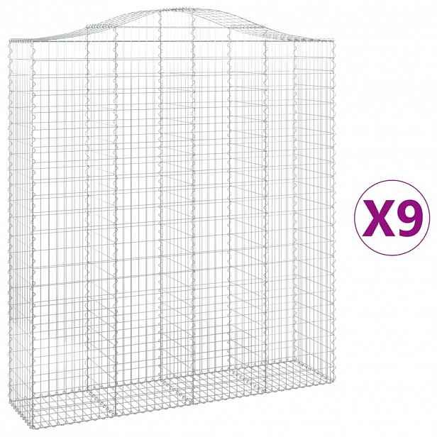 vidaXL Klenuté gabionové koše 9 ks 200x50x220/240cm pozinkované železo