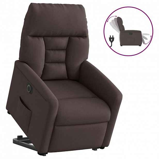 vidaXL Elektrické zvedací polohovací křeslo tmavě hnědé textil