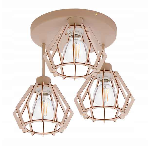 Závěsná Stropní Lampa Stropní Svítidlo Pevný Lustr 3 E27 Kašmír béžová stínidlo Dřevo