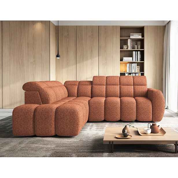 Designová rohová sedačka SAOIRSE - cihlová, levý roh
