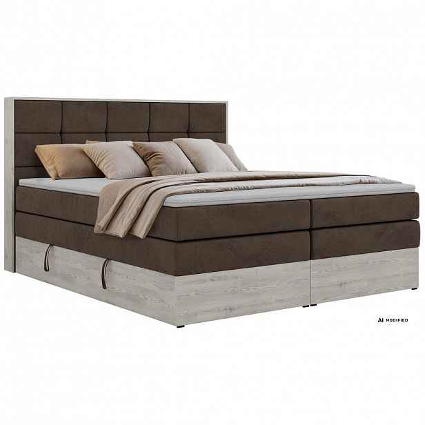 MKS POSTEL BOXSPRING ALNOR KING 180/200 - Hnědá Samet - Topper T25 - H3