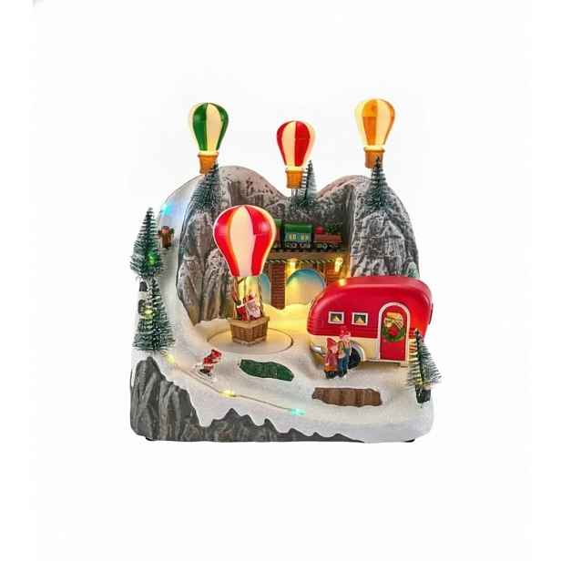 Vánoční Animovaná Led Vesnice Pohyblivé Městečko 25 CM Usb Baterie