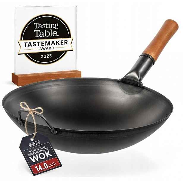 Yosukata Wok 36 cm ocel kulaté dno plyn Bbq stir-fry