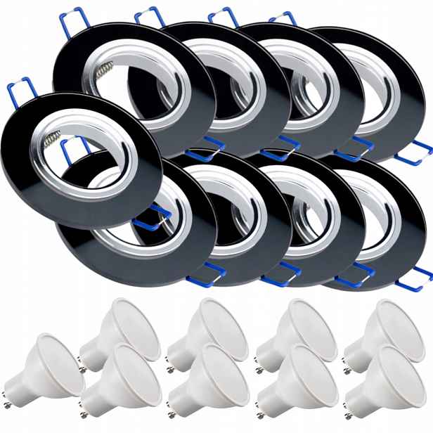 9x Černá Stropní Lampa Halogenová Svítidlo Sklo Led Žárovky 5W