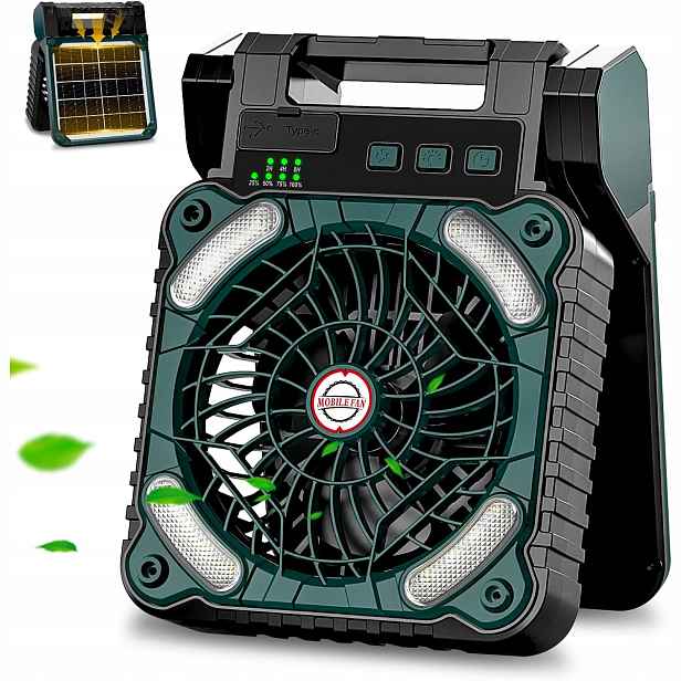 Solární Přenosný Ventilátor Pro Kempování Powerbank Led Usb 6000 mAh