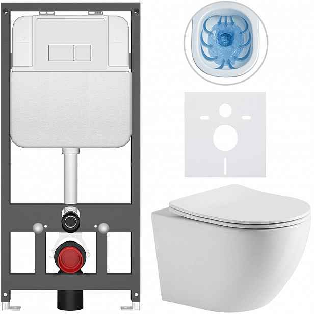 Kompletní WC set Basic/Cesso - bílá lesklá - WC tlačítko Modulo/Bílá - závěsné - předstěnová instalace - 49x36 cm - 8050BD85958