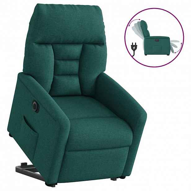 vidaXL Elektrické zvedací polohovací křeslo tmavě zelené textil
