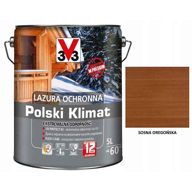 Lazura V33 Polský Klima 12 let 5 L Extrémní Borovice Oregonská saténová
