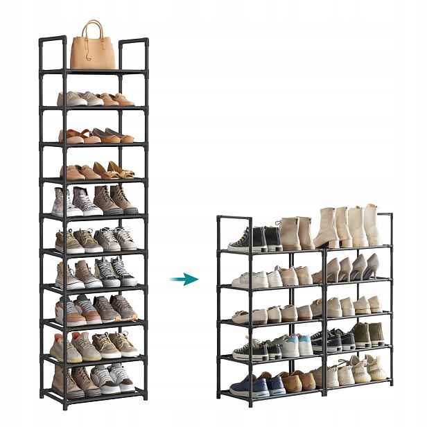 Regál na boty Songmics 10 úrovní úzký černý 45x28x173 cm do předsíně