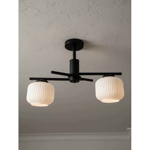 Stropní Svítidlo Lustr Hugo 2D Černá Stínidlo Válec Rýhovaný Bílý E27 Led
