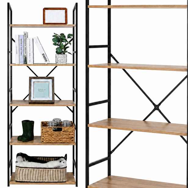 Loftový regál na knihy Smukee 150x60x28 cm 5 polic černý retro kovový