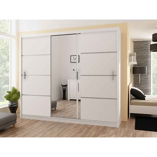 Šatní skříň 250 cm s posuvnými dveřmi a zrcadlem OCOPIA - bílá