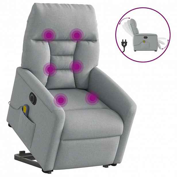 vidaXL Elektrické zvedací masážní polohovací křeslo světle šedé textil