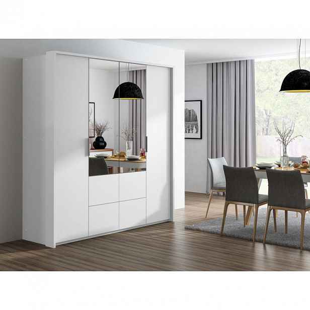 Kombinovaná šatní skříň 208 cm se zrcadlem KAMPO - bílá