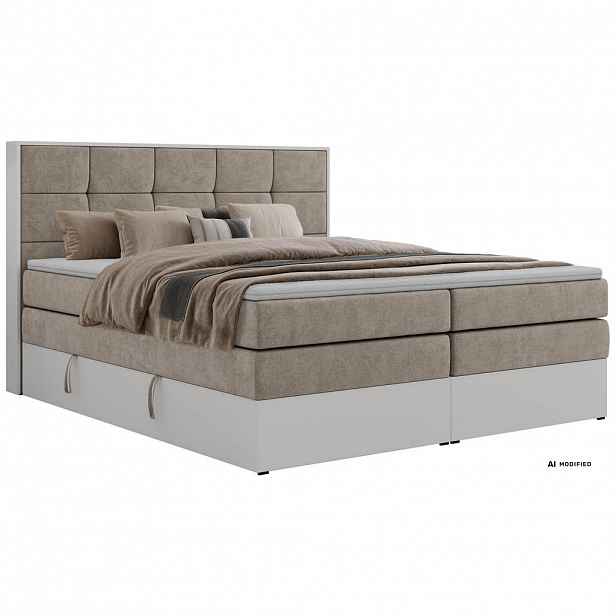 MKS POSTEL BOXSPRING ALVIT KING 140/200 - Šedobéžová Strukturovaná látka - Topper Visco - H4