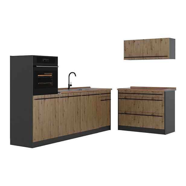 Vicco KUCHYŇSKÝ KOUT R-Line, Řemeslný dub/Antracit, 220 cm pracovná doska Dub Goldkraft