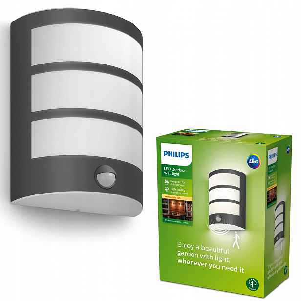 Zahradní nástěnné svítidlo Led Fasádní lampa 6W Snímač pohybu soumraku Philips