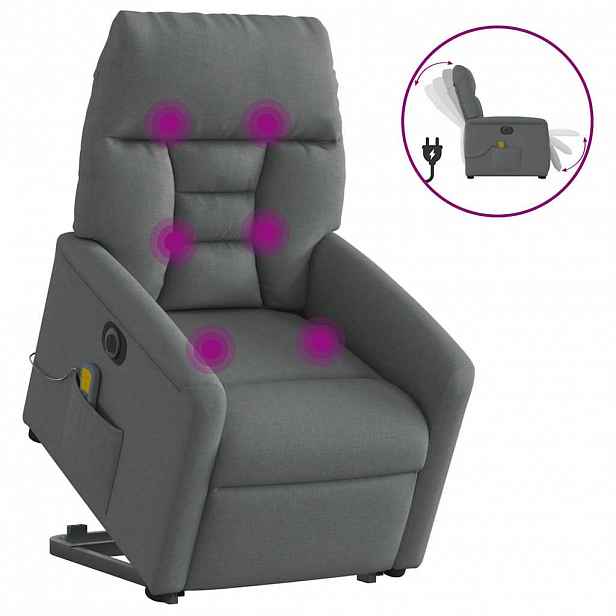 vidaXL Elektrické zvedací masážní polohovací křeslo tmavě šedé textil