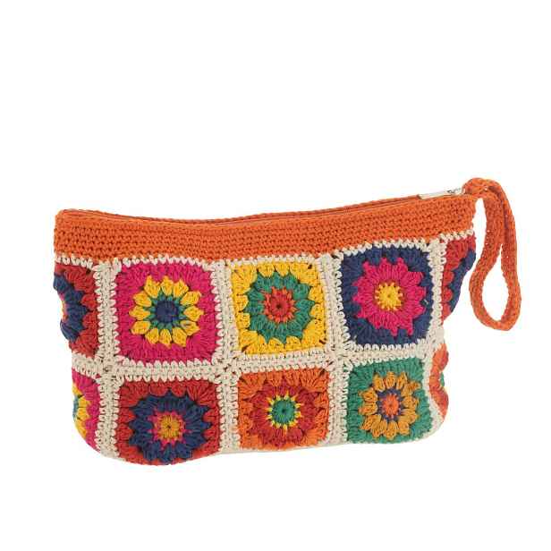 Barevná háčkovaná květovaná taštička do ruky Croche - 34*10*17 cm J-Line by Jolipa
