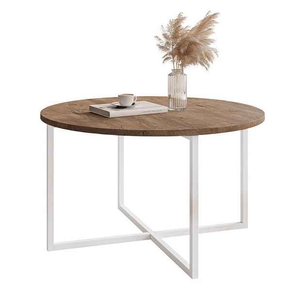 Idohome KONFERENČNÍ STOLEK BESARO 75/47 cm kulatý, bílý / dub Lefkas