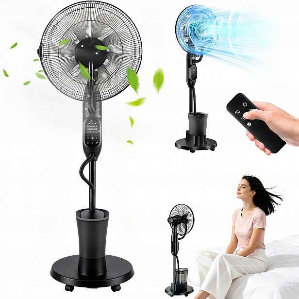 Podlahový Ventilátor Stojící Větrák Tichý Výkonný Dálkový Ovladač 9 Rychlostních Stupňů Vodní 75W