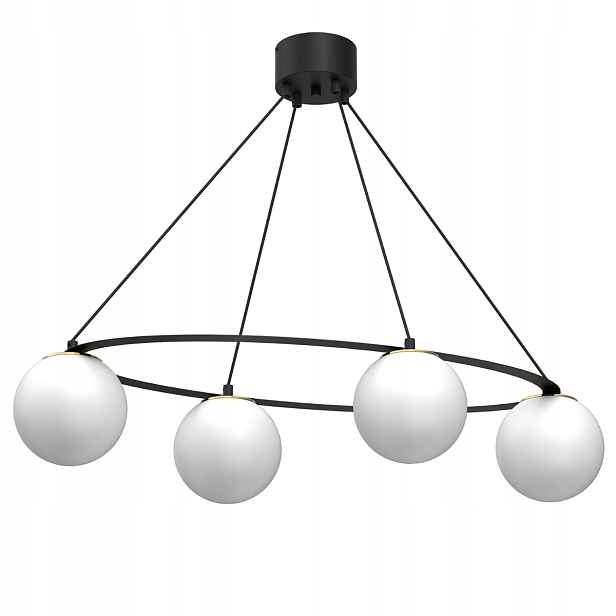 Závěsná lampa černá zlatá 4 skleněné bílé koule do obývacího pokoje 85 cm Luminex