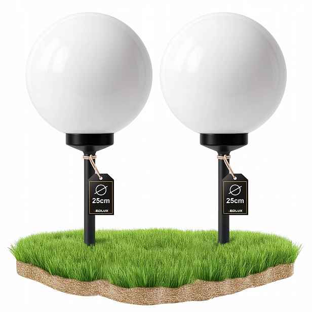 2x Led solární zahradní lampa Bílá Koule Drive-in 25cm