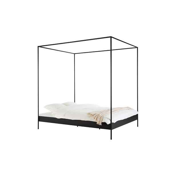 Černá ocelová dvoulůžková postel bez čela/s nebesy s roštem 180x200 cm Eton – noo.ma