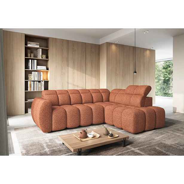 Designová rohová sedačka SAOIRSE - cihlová, pravý roh