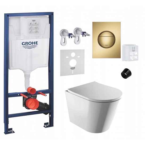 Grohe Podomítková Nádržka s Wc mísou Fontana a zlatým kartáčovaným tlačítkem