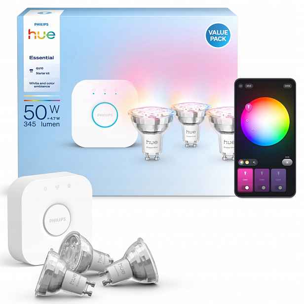 Led žárovka GU10 4,7W Rgb Inteligentní 3 ks Mostek Philips Hue Essential