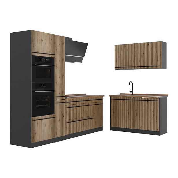Vicco ROHOVÁ KUCHYŇ R-Line, Řemeslný dub/Antracit, 230 x 120 cm pracovná doska Dub Goldkraft