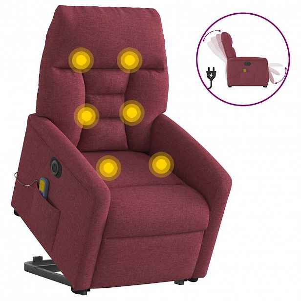 vidaXL Elektrické zvedací masážní polohovací křeslo vínové textil