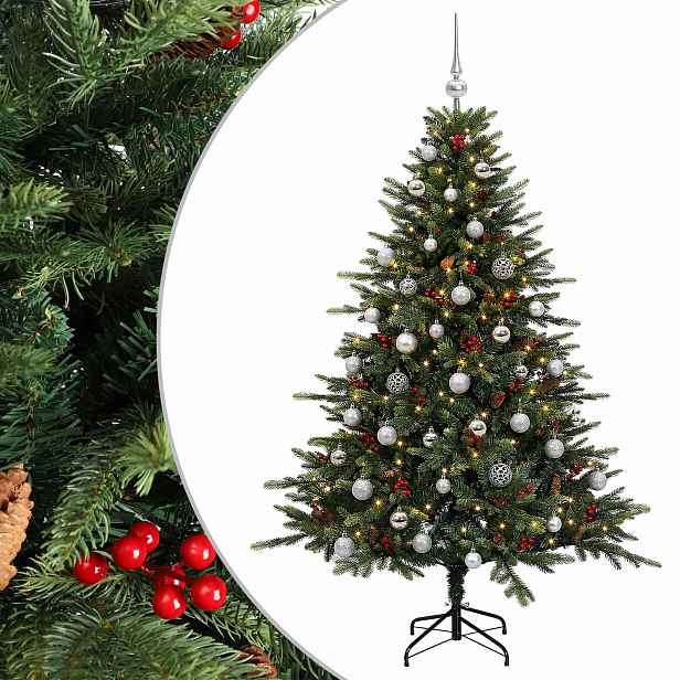 vidaXL Umělý vánoční stromek s vánočními koulemi 150 cm 150 LED