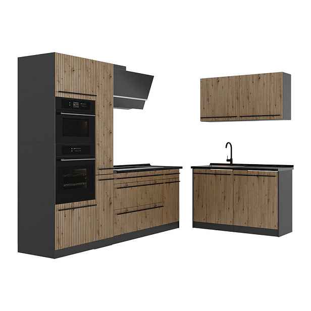 Vicco ROHOVÁ KUCHYŇ R-Line, Řemeslný dub/Antracit, 230 x 120 cm pracovná doska antracitová