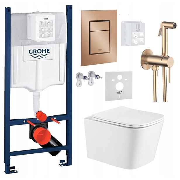 Wc stojan Grohe Rapid Sl s mísou Wc Alba a tlačítkem měď baterie