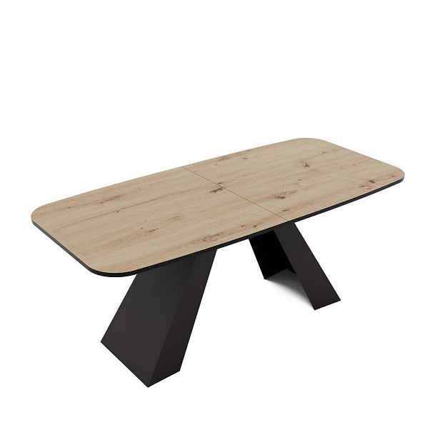 Idohome JÍDELNÍ STŮL ZENITH rozkládací 180/90/76 cm s kovovou podnoží, černý / dub Artisan