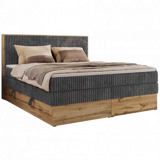 MKS POSTEL BOXSPRING WOOD CLASSIC KING 200/200 - Šedá Manšestr - H3