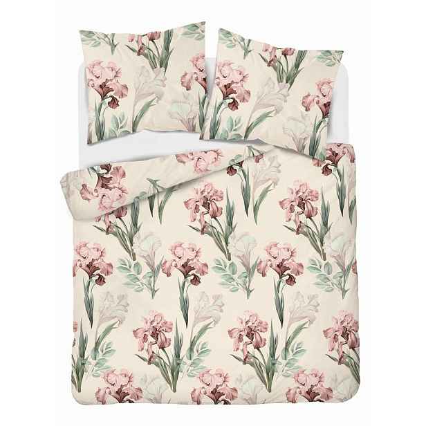Povlečení saténové 220x200 krémová růžová zelená květina 5089A Home Satin 11
