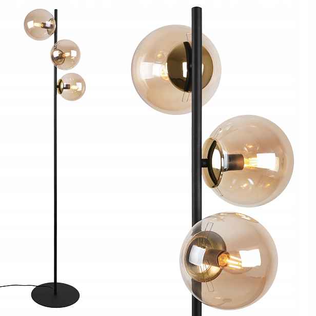 Stojací Lampa Černo-zlatá Skleněná Glamour Loft Koule Do Obývacího Pokoje
