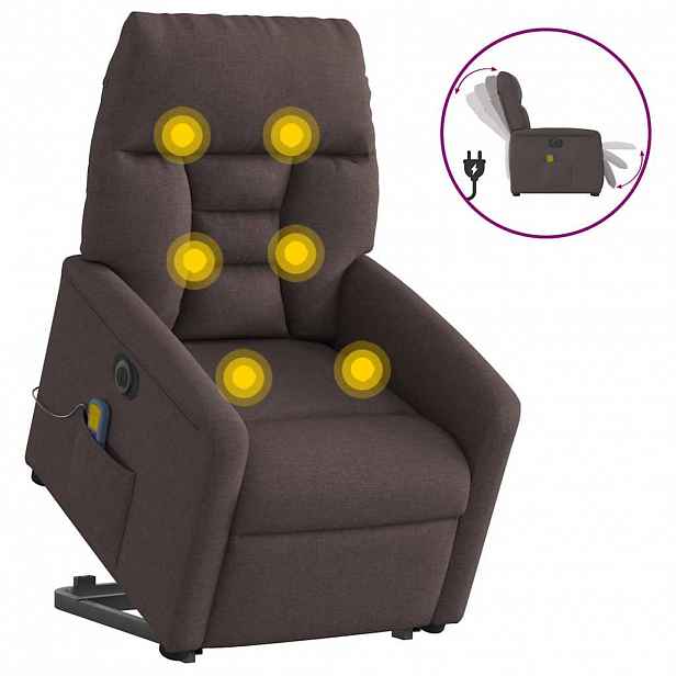 vidaXL Elektrické zvedací masážní polohovací křeslo tmavě hnědé textil