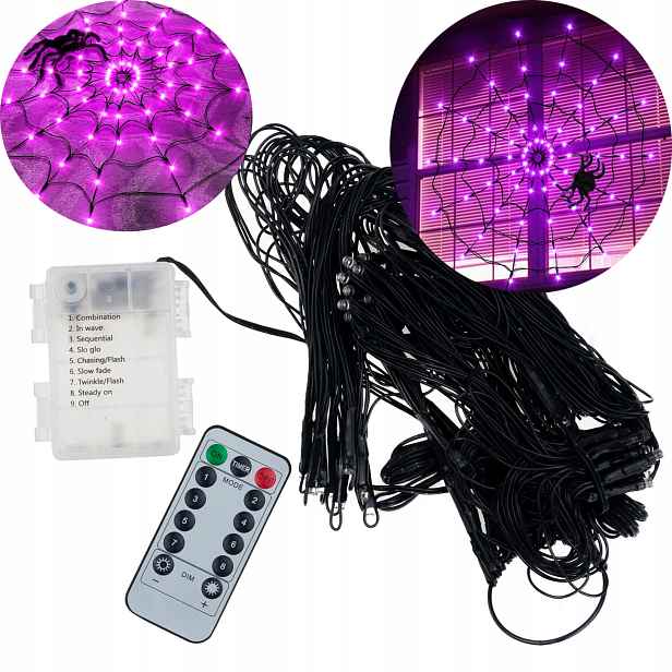 2x TG73019-2 Pavučina 70 Led Umělá Halloween Svítící Lampičky Fialová